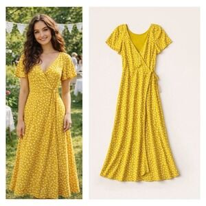 4SI3NNA Floral Wrap Maxi Dress Size Large Cottage Garden Party Beachy Resort